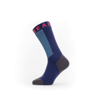 Sealskinz Scoulton wp warm wt. mid sock w. hydros - Navy Blue/Grey/Redt